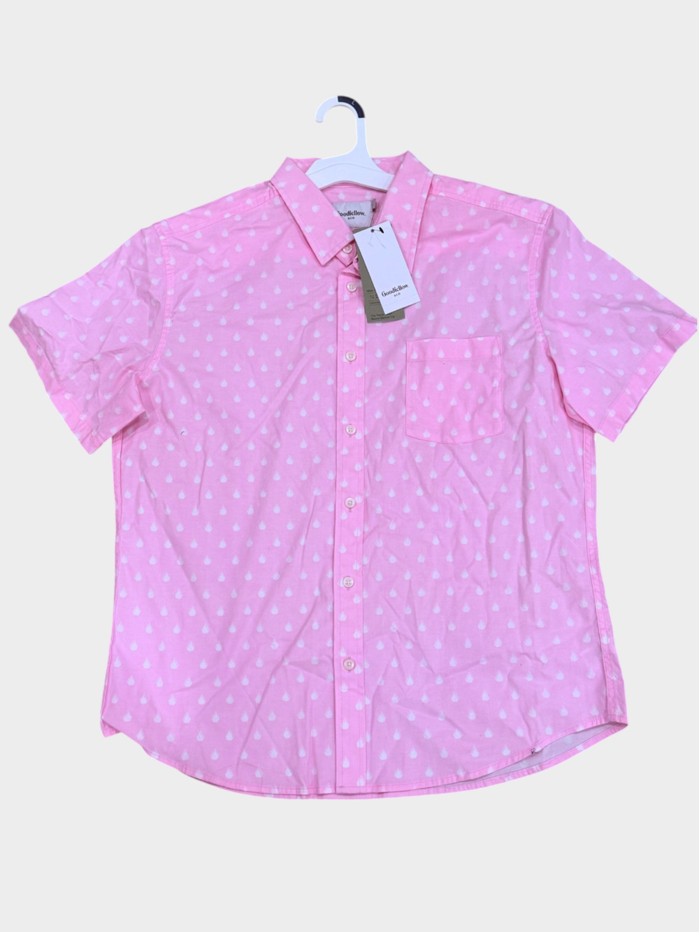 Goodfellow Men’s Slim Large Short Sleeve Casual Button Up Shirt Pink & White